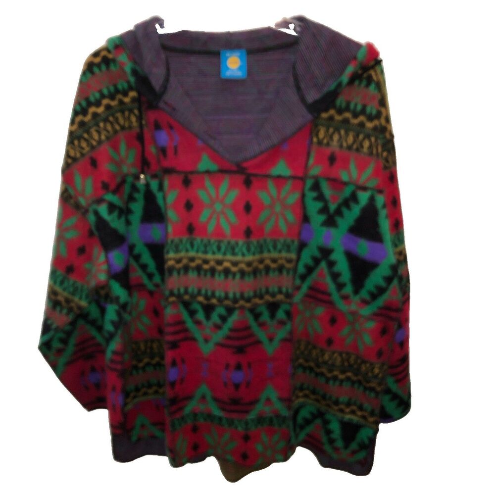 On Your Mark Size L / XL Multi Vintage Aztec Geometric Pattern Hooded Sweater